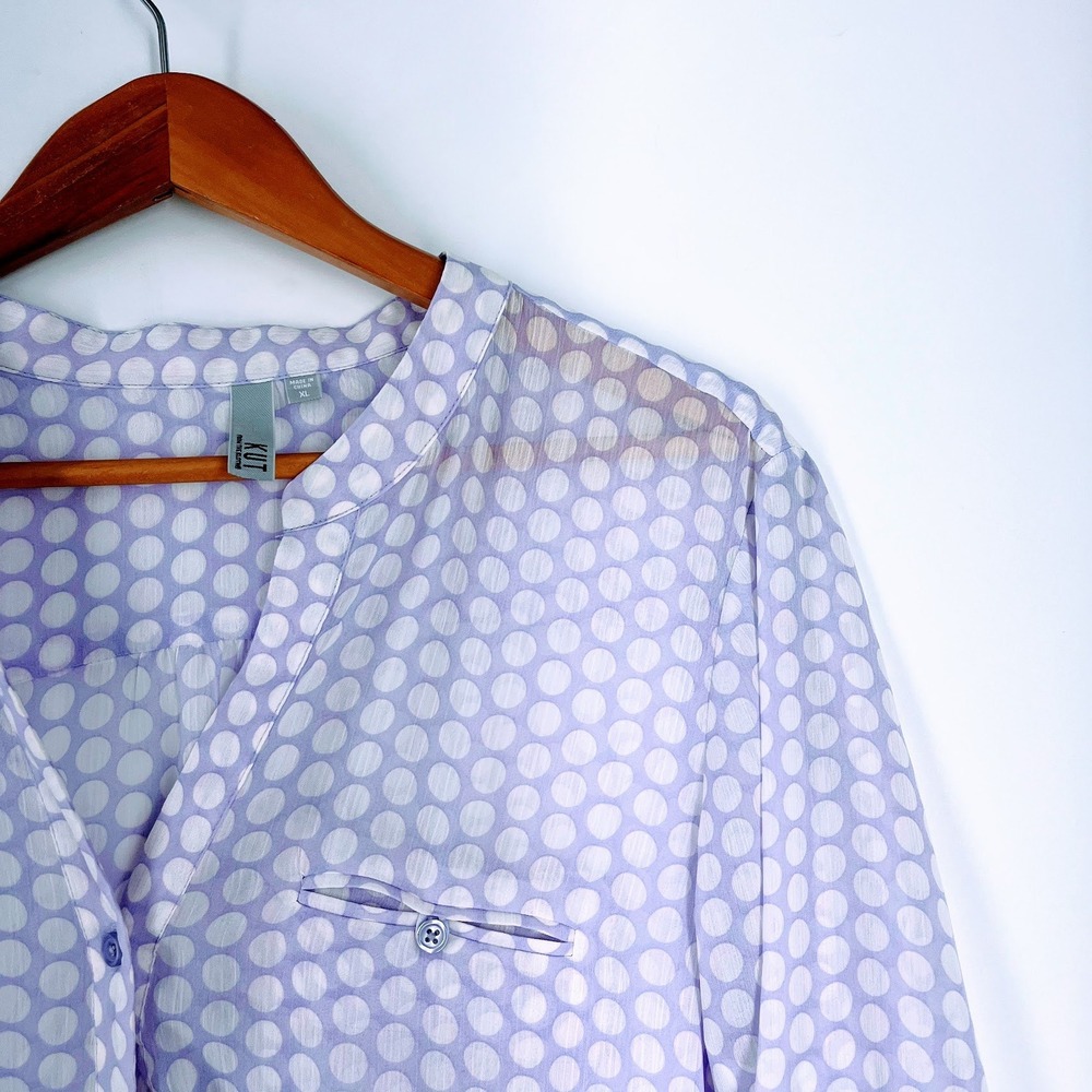 Kut from the Kloth Womens XL Lavender Polka Dot‎ Roll Tab Sleeve Blouse Purple - Picture 5 of 15